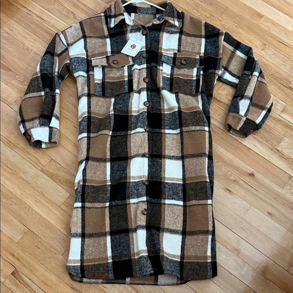 PUWEI Plaid Long Women’s Jacket Size Small